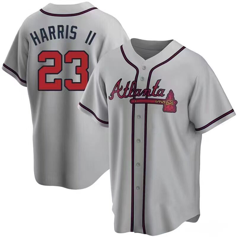 Men's Atlanta Braves #23 Michael Harris II Gray Cool Base Stitched Jersey Men's Atlanta Braves #23 Michael Harris II Gray Cool Base Stitched Jersey